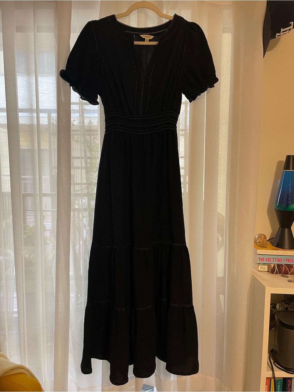 Max Studio Black Maxi Dress with Puff Sleeves